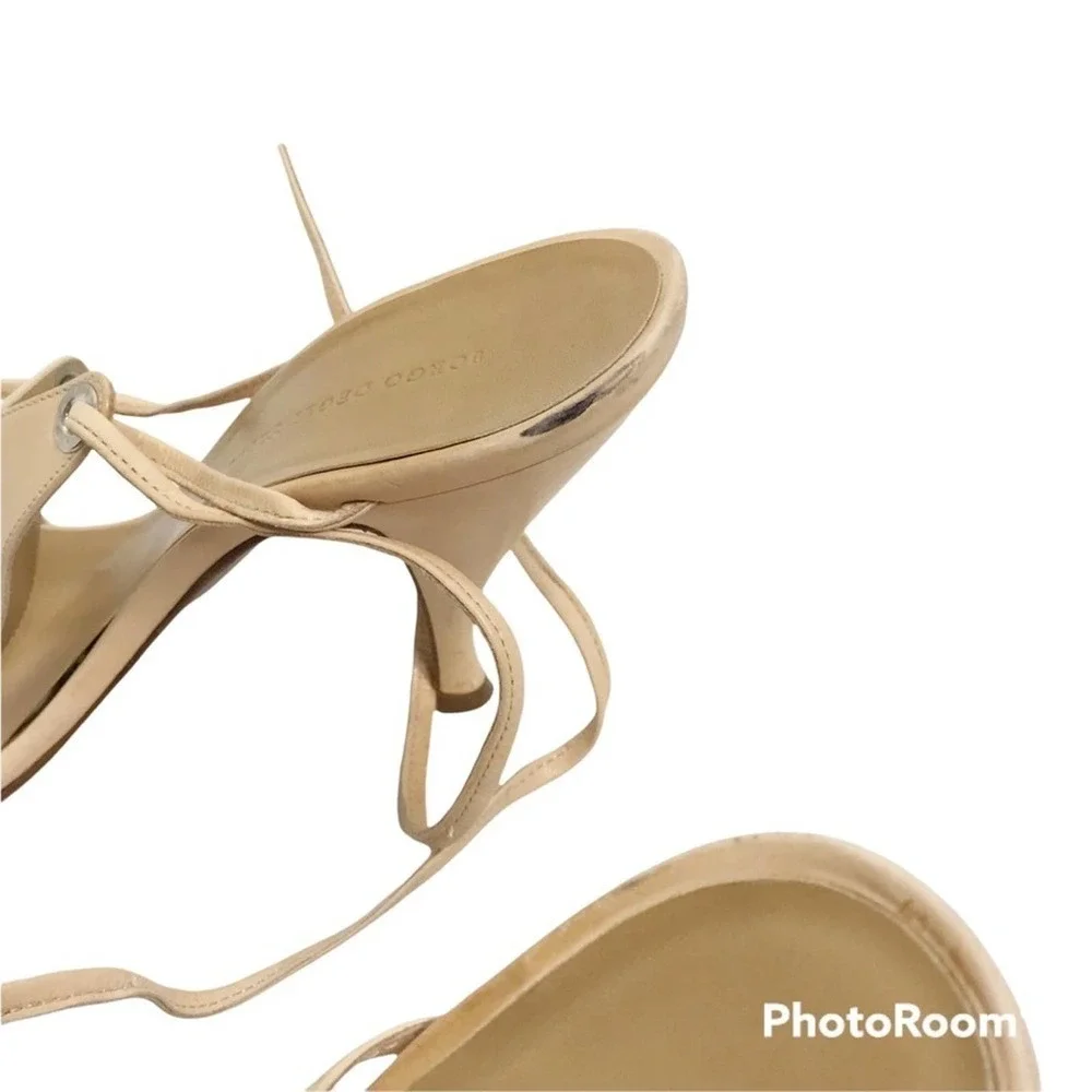Borgo Degli Ulivi tan t strap harness self tie heels